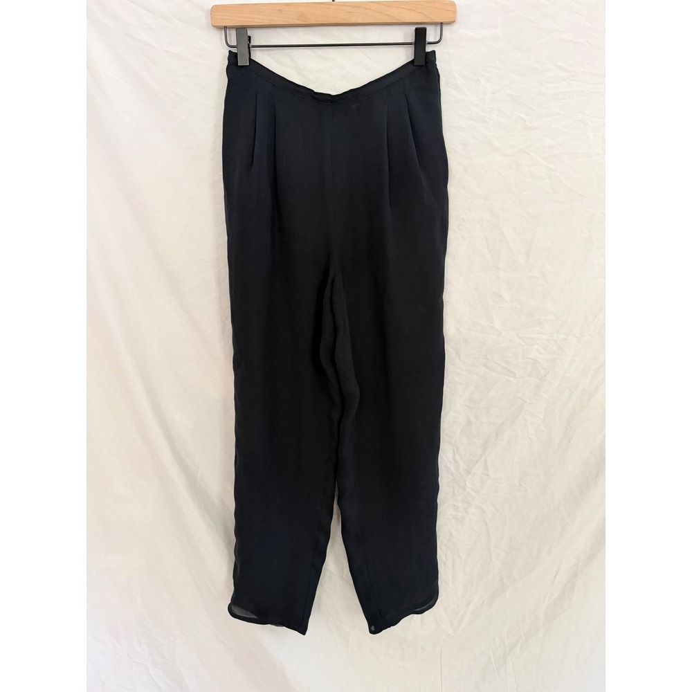 Valerie Stevens Trousers Women Black Lined Silk Pleated Tapered Pants Small
